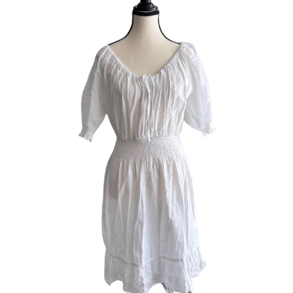 100% COTTON TEXTURED OFF THE SHOULDER WHITE DRESS, SZ. L TALL